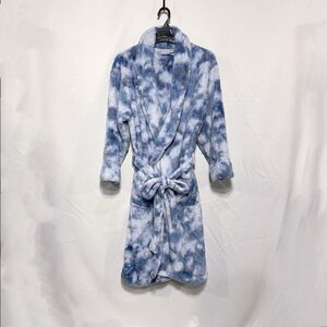 Wild Sage Tie Dye Robe Women’s Super Soft Fleece Blue Lounge Bathrobe NWT Gift